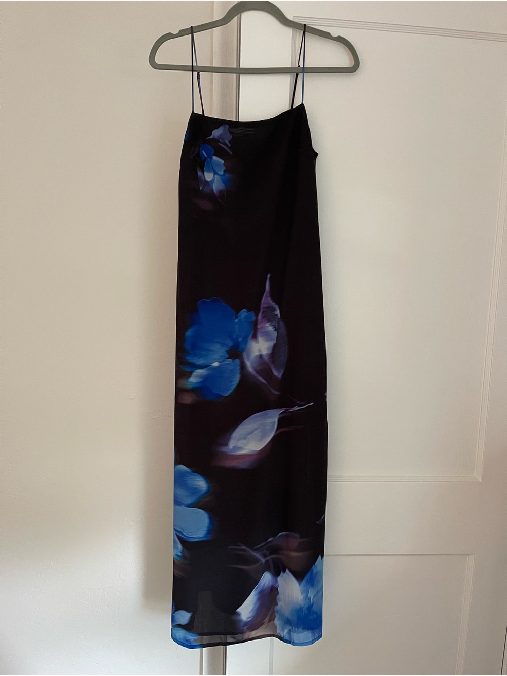 Showpo Black Maxi Slip Dress with Blue Floral Print